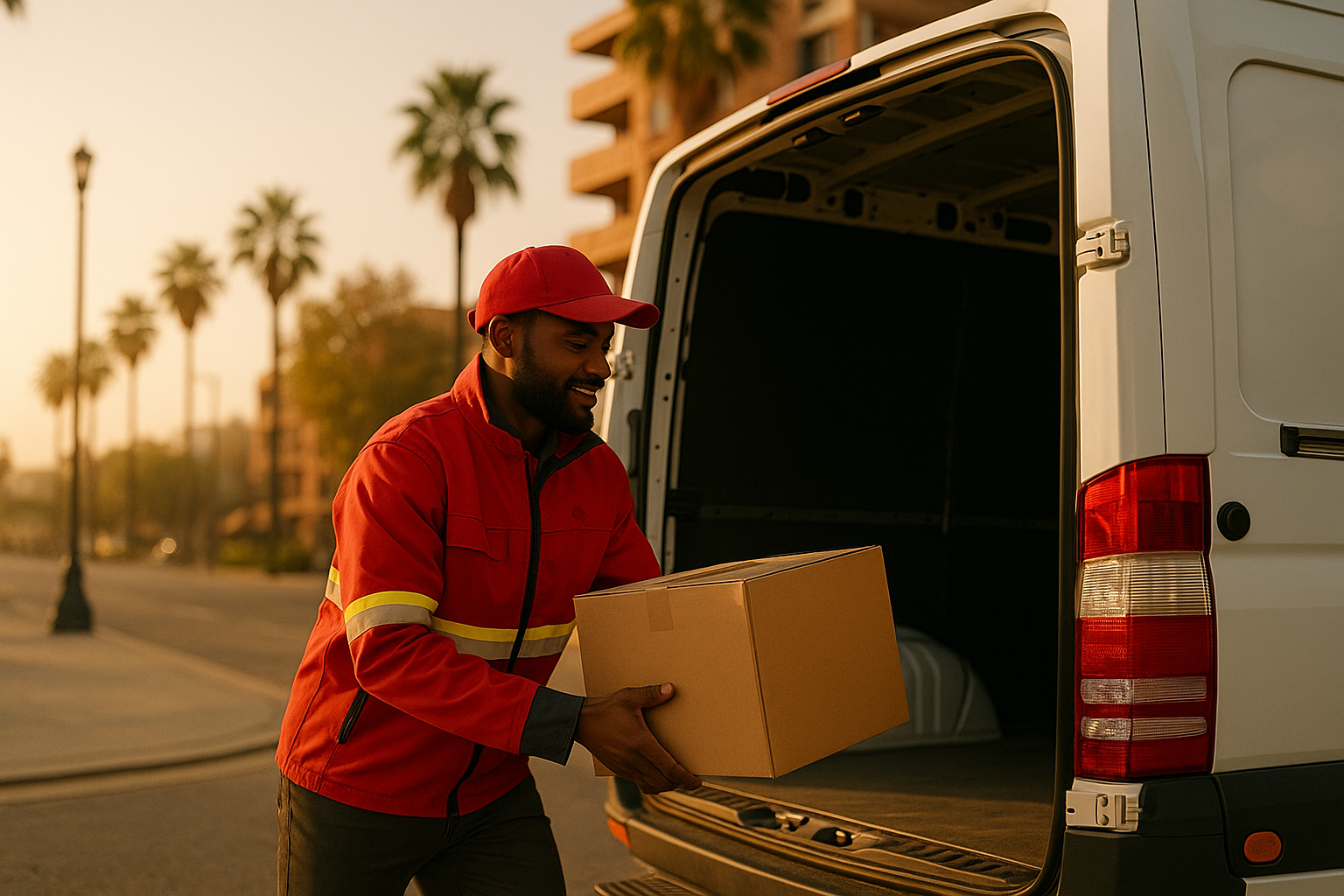 Courier loading packages into a van